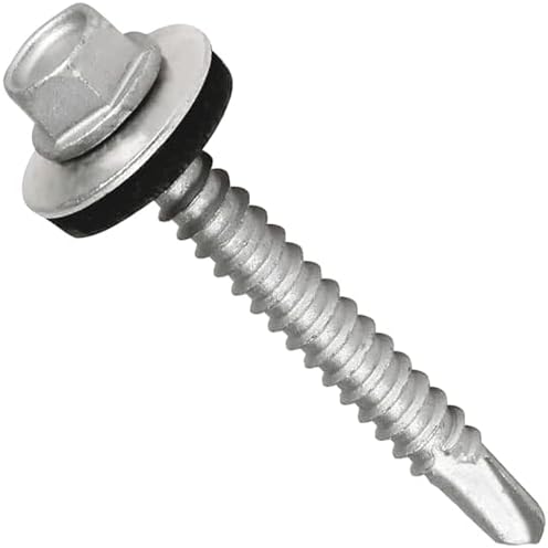 Roofing Screws Length: 50mm Hex Head Self-Drilling (Pack of: 50) Roof Screws with Rubber Sealing Washer, Rust Proof, Weather Resistant, Zinc Plated, Coarse Threaded, Cladding Steel Screw DIYUK