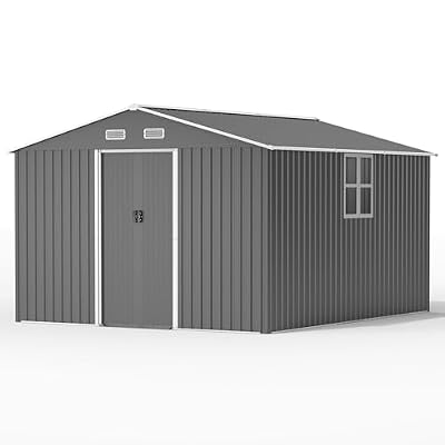 Kullavik 12FT x 10FT Outdoor Storage Shed,Waterproof Metal Tool Shed with Lockable Sliding Door and Air Vents,Metal Storage Shed for Garden,Patio,Lawn
