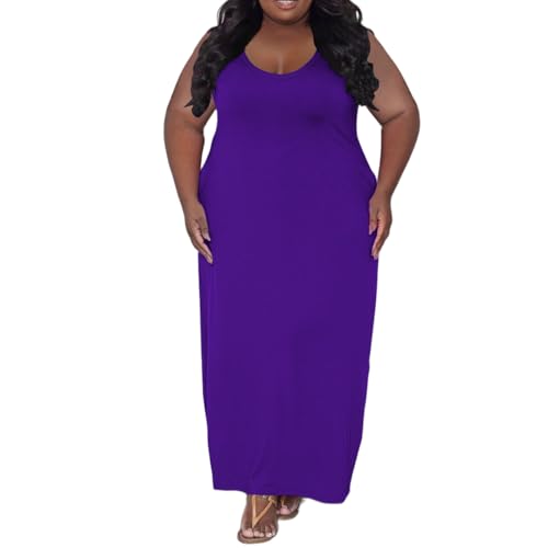 Image of TOPSRANI Womens Plus Size Maxi Dresses for Women Oversize Casual Short Sleeve V Neck Loose Plain Solid Trendy Summer Dress