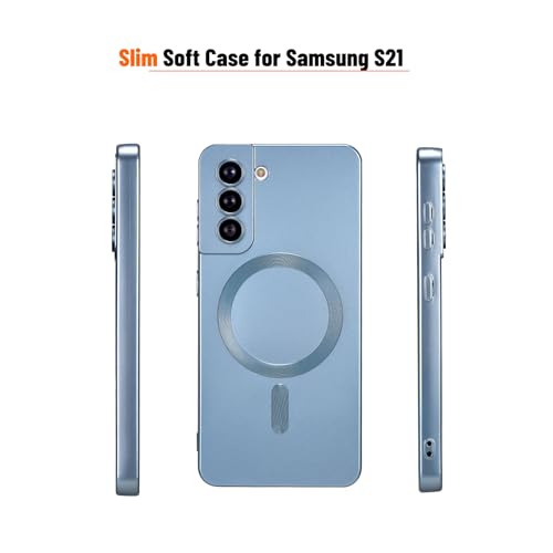 Image of Magnetic Samsung Galaxy S21 Case - Soft Silicone With Camera Protection, Slim Fit Anti-Scratch, MagSafe Compatible, Blue