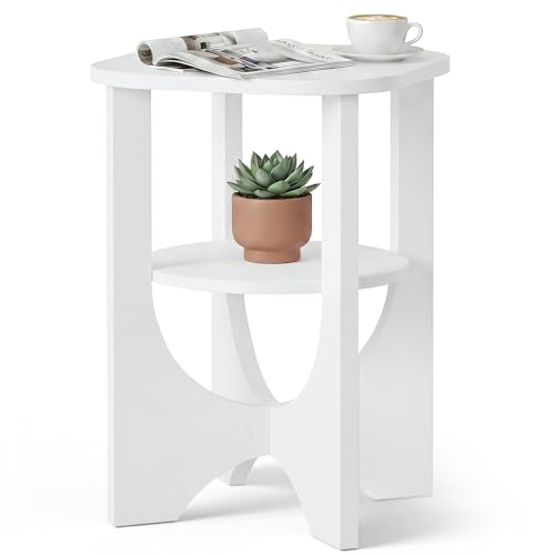 Image of VASAGLE Side Table, 2 Tier Small Accent End Table, Nightstand with Lower Shelf for Small Spaces, Living Room, Bedroom, Cloud White ULET233W101S