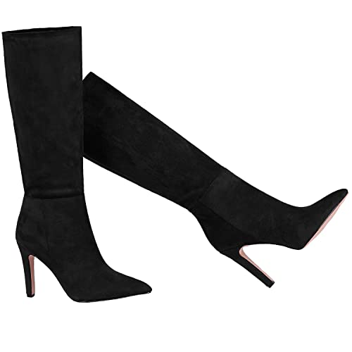 LEHOOR Women Knee High Stiletto Heel Boots Pointed Closed Toe Slip On High Heeled Dress Shoes Sexy Trendy for Ladies 4-11 M US