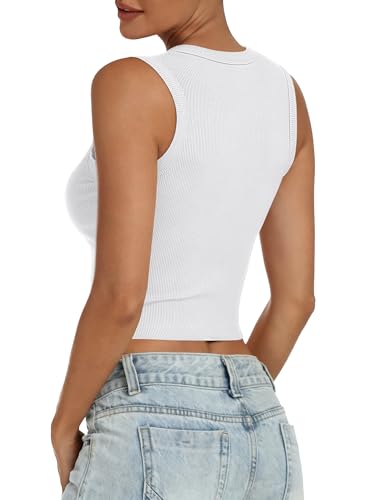 Image of ANRABESS Womens Crop Tank Tops High Neck Sleeveless Ribbed Knit Slim Fit Shirts 2026 Summer Casual Basic Workout Clothes