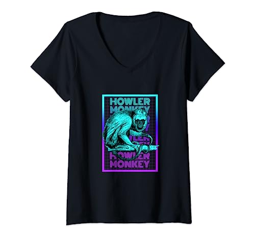 Mono aullador Howler Monkey Lover, retro, vintage Camiseta Cuello V