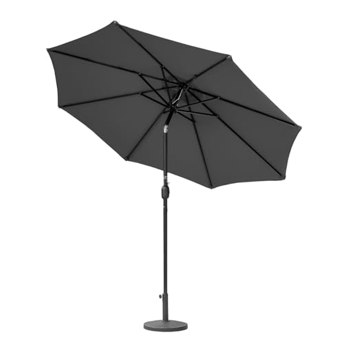 Harrier Crank & Tilt Parasol with LED Lights [2.7m] – Outdoor Garden Patio Umbrella with Optional Waterproof Cover – 5 Colour Options (Grey, Parasol Only)
