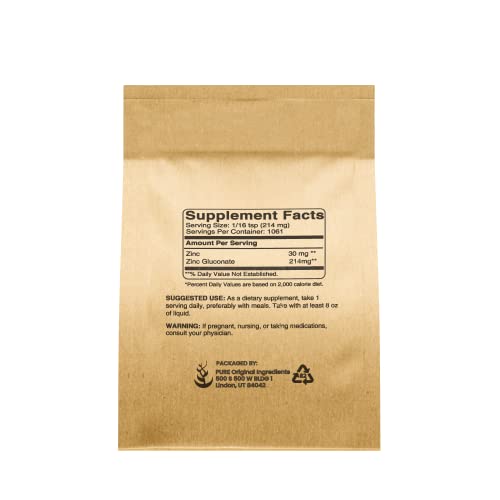 Pure Original Ingredients Zinc Gluconate (8 Oz) Dietary Supplement, Always Pure, No Fillers Or Additives #TOP1