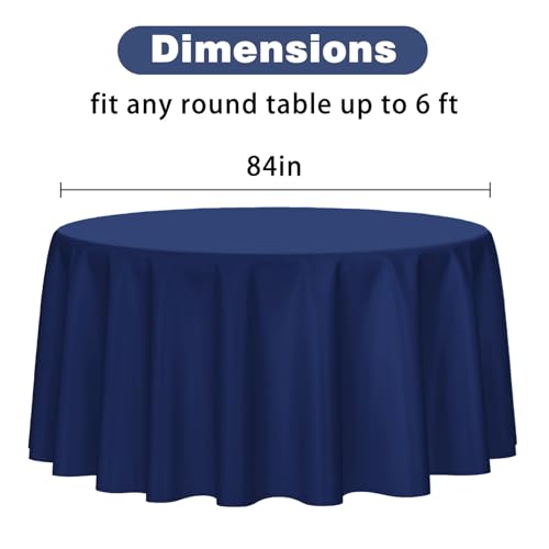 Image of Kopokita 2 Pack Navy Blue Round Disposable Plastic Tablecloths 84 inch