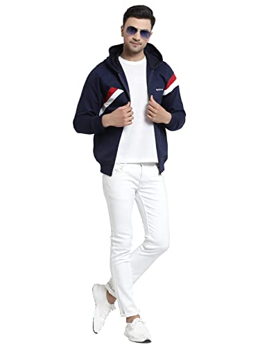 Image of Kalt Men Full Sleeves Zipper Fleece Striped Hoodie