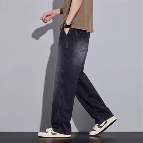 Men's Fashion Wide-Leg Baggy Jeans Vintage High Waist Straight Washed Denim with Pockets4