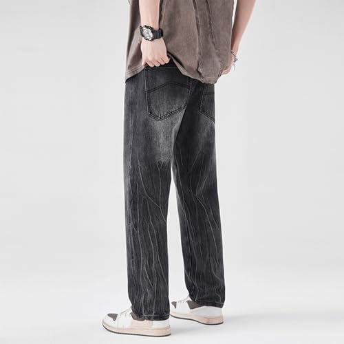 Men’s Straight Leg Black Washed Jeans Vintage Style Denim Pants with Subtle Scratch Fading for Streetwear3