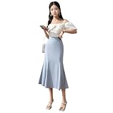 [J-Scott] [ジェイスコット] スカート レディース マーメイドライン ミモレ丈 ハイウエスト 裏地付き タイト サイドファスナー ブルー JS137-BL-XL