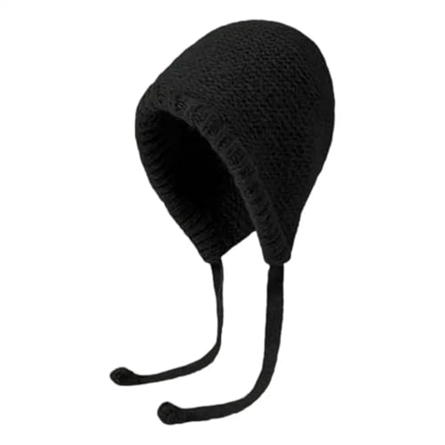 Hasdnker Casquettes Bonnets Chapeaux Bonnet Tricoté Bonnet Chapeau Bonnet Coupe-Vent en Tricot Japonais avec Attache d'oreille, Bonnet d'hiver Chaud pour Femme, Noir