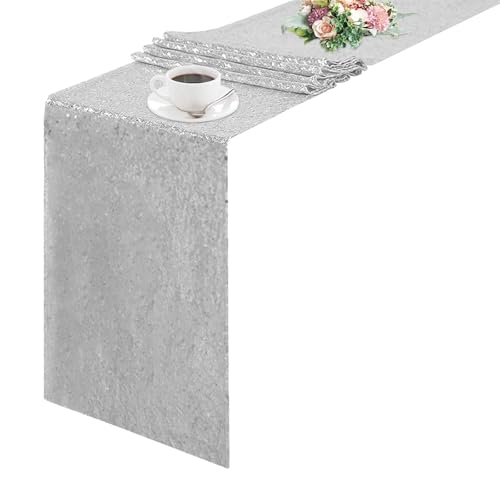 Nappe à paillettes argent luxueuse, chemin de table haute densité 30x300