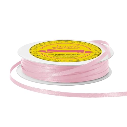 Image of Double Face Lt.Pink Satin Thin Ribbon 1 /8 inch X 50 Yards Polyester Lt.Pink Ribbon for Gift Wrapping Very Suitable for Weddings Party Hair Bow Invitation Decorations and More