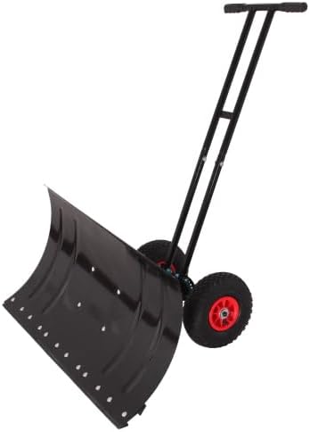 30'' Snow Shovel for Driveway, Heavy Duty Snow Shovel with Wheels for Snow Removal, Ergonomic Snow Pusher Shovel with Adjustable Angle Height Handle, Carbon Steel Blade (Double Rod)