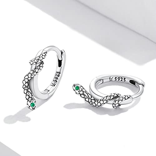 Punk Snake Sleeper Small Hoop Earrings 925 Sterling Silver Cool Animal Green Crystal Cz Eye Cartilage Tragus Earring Round Huggie Hoops 10Mm Statement Earring Studs Fashion Jewelry Gifts For Women Girls Hypoallergenic #TOP3