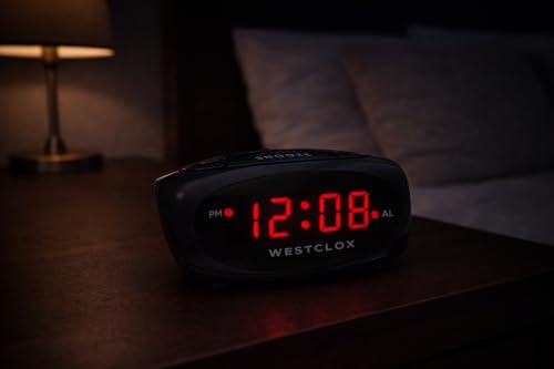 Image of Westclox Super-Loud LED Electric Alarm Clock with 0.6 inch Digital Display, Adjustable Alarm Volume, 9-Minute Snooze & Battery Backup - Standard Digital Clock for Bedroom, Home or Office (Black)