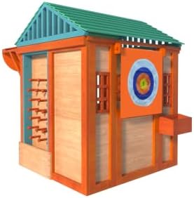Miniatura 9 de Casa de juegos al aire libre para niños de 3 a 8 años, casa de juegos de madera con 4 ventanas de toldo de juegos, pared de bola y tetris. Casa de