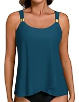 Hanna Nikole Damen Tankini Badeanzug Oberteil,Tankini Top mit Integriertem BH,Bauchweg Ruffle High Waisted Oberteil,Push Up Bademode U-Ausschnitt Badeanzüge,No Bottom Pfauenblau XXL