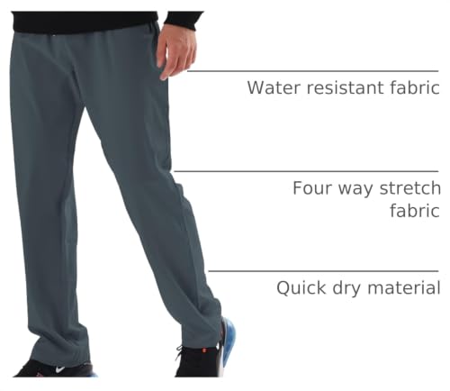 Image of Men's Elastic Waist Hiking Pants Water Resistant Quick-Dry Lightweight Outdoor Sweatpants with Zipper Pockets