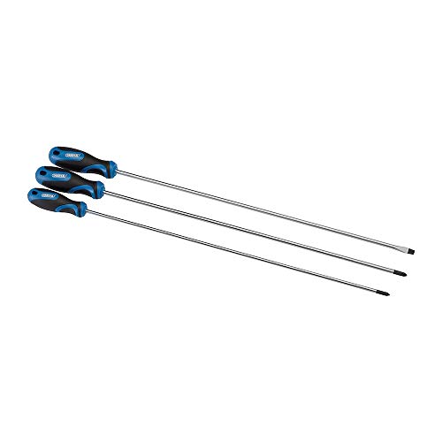 Draper Lot de 3 tournevis à manche souple extra long 50 mm 32603 450 mm, Blue