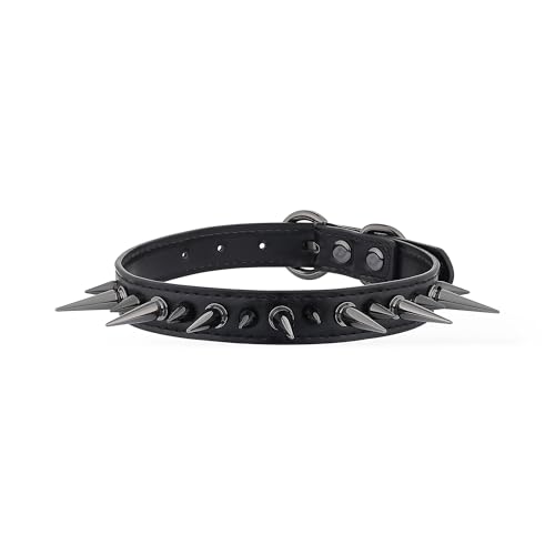 Punk Gothic Spiked Choker Necklace for Women, Adjustable Black Leather Collar for Women, Edgy Rock Jewelry for Halloween, Concerts