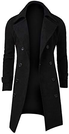 WENKOMG1 Men Winter Slim Coat,Trench Lapel Long Jacket Double Breasted Coat Soft Elegant windbreaker Work Out Long Sleeve Overcoat Spring Fall JacketSolid Button Down Parka (Black,Medium)