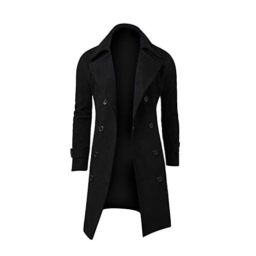 WENKOMG1 Men Winter Slim Coat,Trench Lapel Long Jacket Double Breasted Coat Soft Elegant windbreaker Work Out Long Sleeve Overcoat Spring Fall JacketSolid Button Down Parka (Black,Medium)