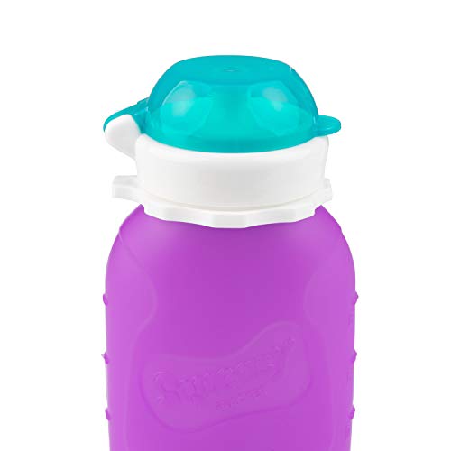 Purple 6 oz Squeasy Snacker Spill Proof Silicone Reusable Food Pouch - for Both Soft Foods and Liquids - Water, Apple Sauce, Yogurt, Smoothies, Baby Food - Dishwasher Safe - Thumbnail 3