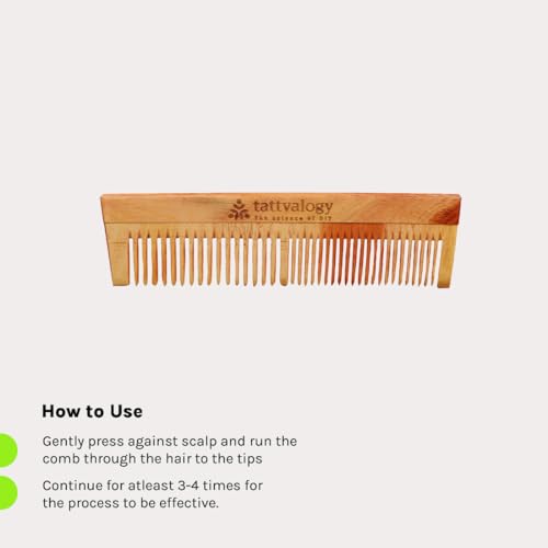 Image of Tattvalogy Double Toothed Raw Neem Comb |Kaachi Neem Wooden Comb for Blood Circulation & Hair Growth | avoid Hair Pulling, Static Electricity, Itchy Scalp & Oil Build-Up