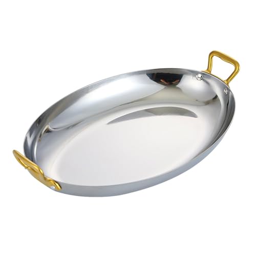 Suixtil Paellera de Acero Inoxidable con Doble asa, Ovalada, Antiadherente, Apta for Uso doméstico o Restaurante.(Silver,30cm)