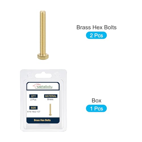 Image of METALLIXITY Hex Head Screw Bolt (5 /16-18x3 inch) 2Pcs, Brass Fully Threaded Solid Brass Hex Bolts Machine Screws - for Machinery Repair