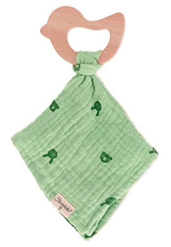 Sterntaler Baby Unisex Schmusetuch Schmusetuch mit Beißring Kinni und Kalla - Schmusetuch Baby Mädchen, Schmusetuch Baby - Bio - mittelgrün