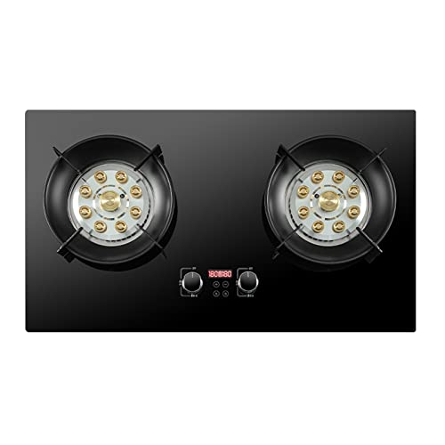 Estufa De Gas De 2 Quemadores, 8,5 KW, 9 Cavidades, Fuego Alto, Temporizador De 180 Minutos, Soporte For Ollas De Hierro Fundido Y Vidrio Templado Negro, Estufa Independiente For Acampar Al Aire Libre