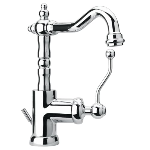 Yellowshop - Rubinetteria bagno vintage stile classico cromato, Miscelatore lavabo, bidet, doccia e vasca, Serie DUKE in ottone, leva laterale, design retrò (Lavabo)