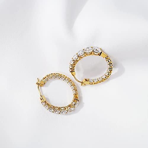 Amazon Essentials Platinum or Gold-Plated Sterling Silver Infinite Elements Zirconia Graduated Hoop Earrings, 1" Diameter , (previously Amazon Collection)2