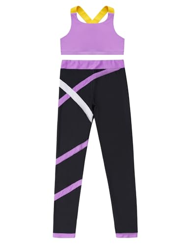 TiaoBug Kids Girls 2 Piece Sports Dance Outfits Tank Crop Tops with Athletic Leggings Sets for Gymnastics Yoga3