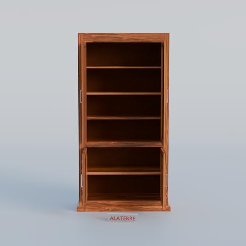 Image of Solid Wood Storage Cabinet with Cane Doors & Carved Panels | Modern Wooden Wardrobe Organizer for Living Room, Bedroom & Dining Room (Natural Finish)