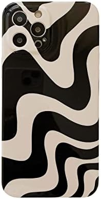 Black White Striped Swirl Lines Phone Case Compatible with iPhone 13 Pro Max Retro Chic Wave Aesthetic Printing Soft Slim Full Camera Protective Glossy Never Faded Girls Women 13promax Case 6.7"