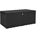 YITAHOME 200 Gallon Large Outdoor Storage Box XL Resin Deck Box with Lock, Waterproof Patio Furniture Bin and 3-Person Bench Seating for Garden Tools & Pool Accessories, Black
