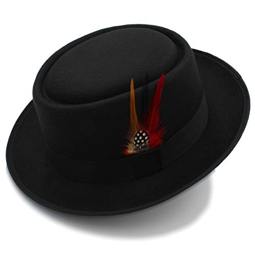 Jdon-hats, Bowler Hat, Retro Unisex Wide Brim Round Top Cap, Fedora Porkpie Pork Pie Bowler Hat Leather Band, (Color : Black, Size : 56-58cm)