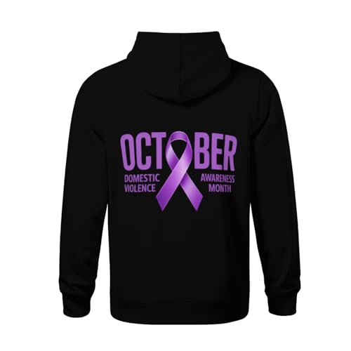 Kids October Domestic Violence Awareness Month Purple Ribbon Boys Girls Lightweight Kangaroo Pocket Fleece Hoodies3