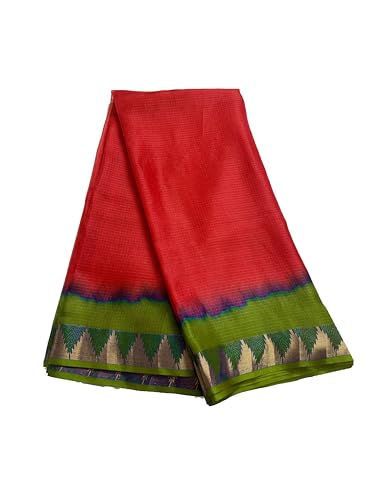 Image of Women's Bhagalpuri Pure Kota Doria Silk Net Saree With Temple Zari Border and Running Blouse Piece