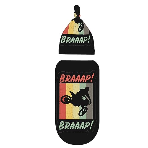 Image of Braap Retro Dirt Bike Motocross Swaddle Blankets and Newborn Hats for Girls Boys Baby Soft Cotton