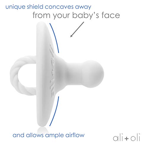 Image of Ali+Oli Pacifier for Baby (2-pk) Set Daisy Flower Scallop (Pink-White) Concaved Shield Newborn Pacifiers, BPA-Free Silicone Baby Pacifier Set, Baby Binkies, Chupones para Bebes