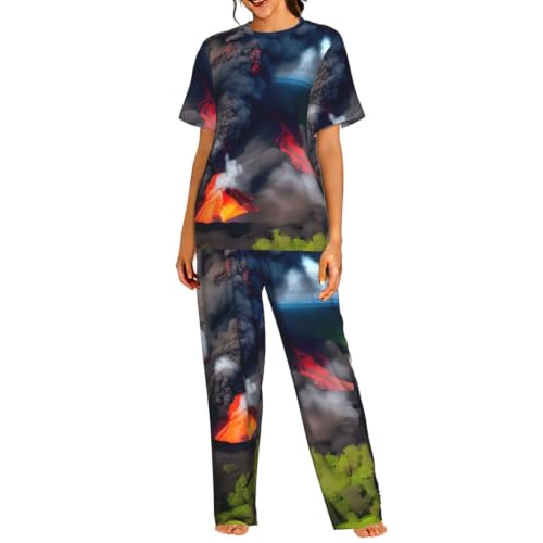 Ensemble de pyjama court femme Kilauea au fini satiné et imprimé volcan