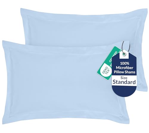 Image of Royale Linens Pillow Shams 2 Pack Standard Size 20x26 Inch - 1800 Microfiber - Bed Pillow Shams, Wrinkle Resistant Super Soft and Cozy - Back Overlap Closure - Oxford Pillowcase (Standard, Lake Blue)