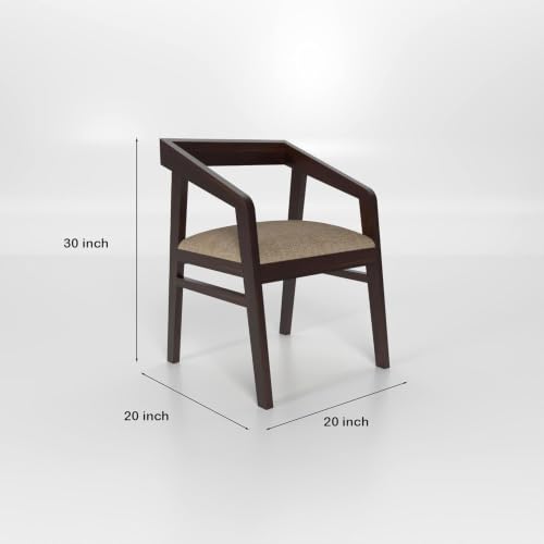 Image of Solid Sheesham Wood Dining Chair Set of 4 for Living Room & Dining Room | Wooden Arm Chair with Upholstered Cushion Seat