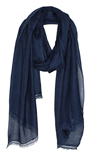 Bovari Pashmina Kaschmir Schal Damen - 70% Kaschmir 30% Seide - extra leicht - 200 x 70 cm (Blau (Dunkel-Blau)) Cover