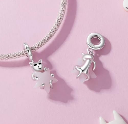 Charm de gato luminoso de plata 925 compatible con pulsera de abalorios 4